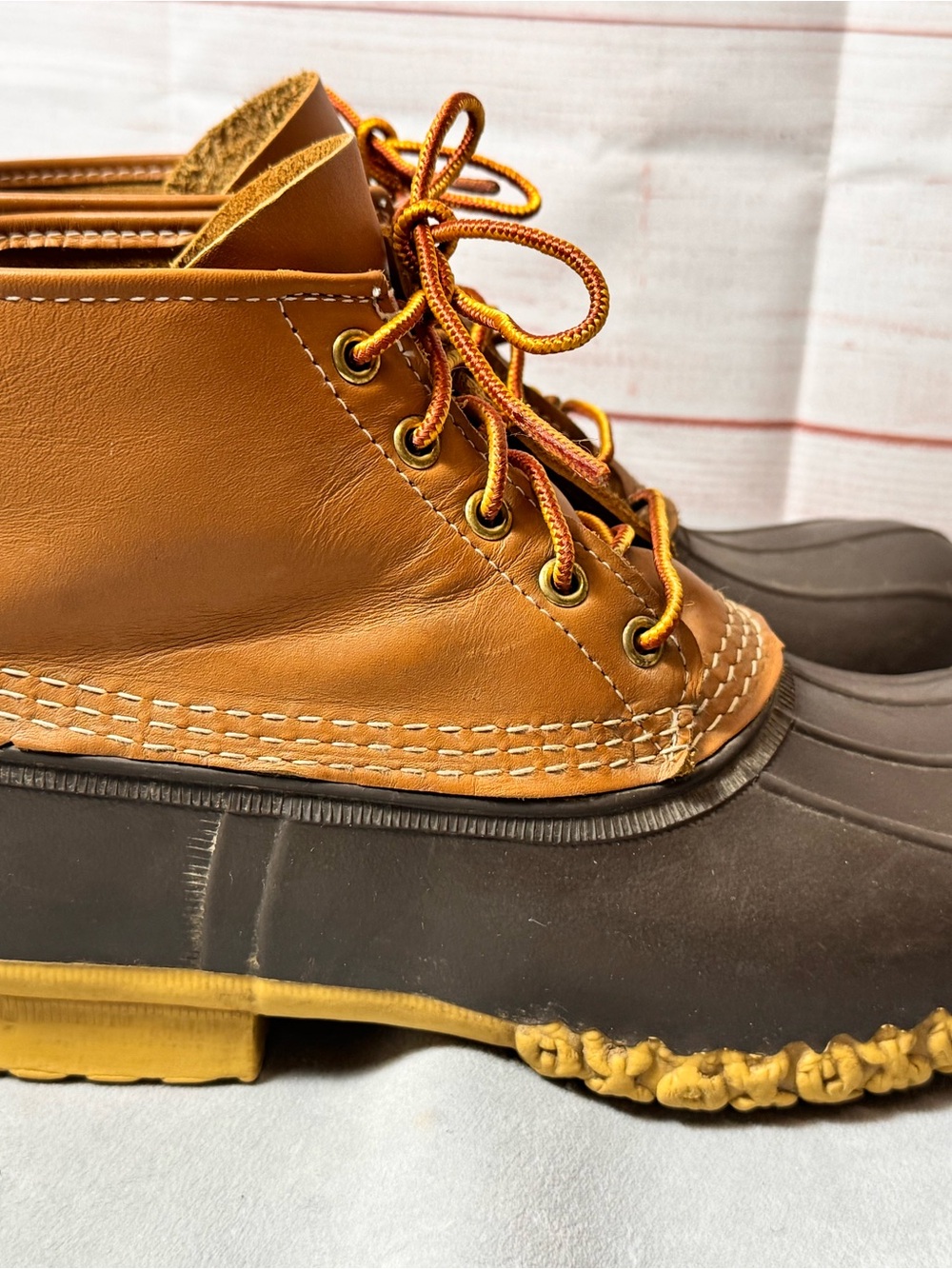 L.L. Bean Tan and Black Leather Duck Boots